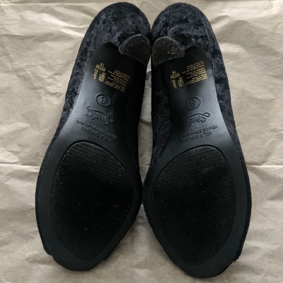 Bejeweled Velour Curved Peep Toe Heels - Picture 7 of 10